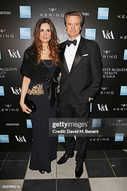 Livia Firth and Colin Firth arrive at the Alexander McQueen: Savage Beauty Fashion Gala at the V&A, presented by American Express and Kering on March...