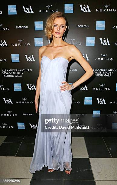 Jacquetta Wheeler arrives at the Alexander McQueen: Savage Beauty Fashion Gala at the V&A, presented by American Express and Kering on March 12, 2015...