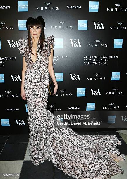 Annabelle Neilson arrives at the Alexander McQueen: Savage Beauty Fashion Gala at the V&A, presented by American Express and Kering on March 12, 2015...