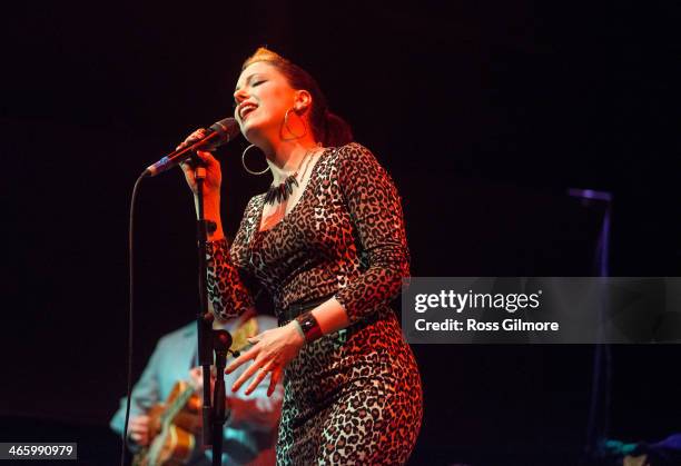 Imelda May performs on stage during Celtic Connections Festival at The Old Fruit Market on January 30, 2014 in Glasgow, United Kingdom.