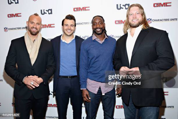 Mark Herzlich, Charlie Ebersol, Charles Tillman and Nick Mangold attend the 3rd Annual NFL Characters Unite at Sports Illustrated on January 30, 2014...