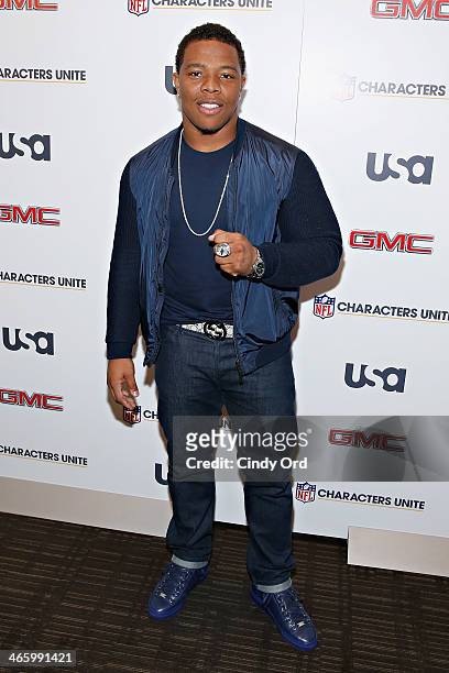 Professional football player Ray Rice attends the 3rd Annual NFL Characters Unite at Sports Illustrated on January 30, 2014 in New York City.