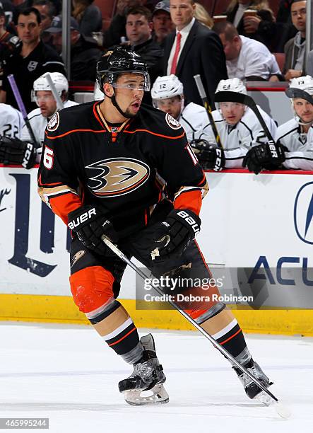 Emerson Etem of the Anaheim Ducks skates against the Los Angeles Kings on February 27, 2015 at Honda Center in Anaheim, California.