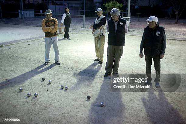 Members of the French community play Petanque at a club on March 10, 2015 in Netanya, Israel. The recent wave of anti-Semetism that has swept over...