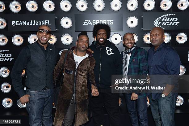 Black Thought, guitarist "Captain" Kirk Douglas, DJ Questlove, tuba player Damon "Tuba Gooding, Jr." Bryson, and producer James Poyser of The Roots...