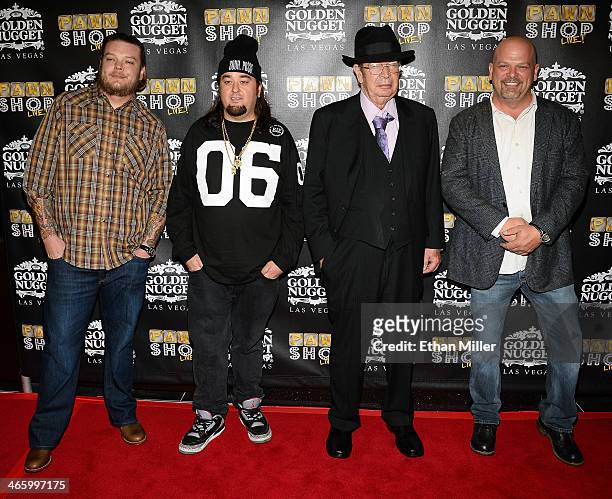 Corey "Big Hoss" Harrison, Austin "Chumlee" Russell, Richard "The Old Man" Harrison and Rick Harrison arrive at the opening of "Pawn Shop Live!," a...