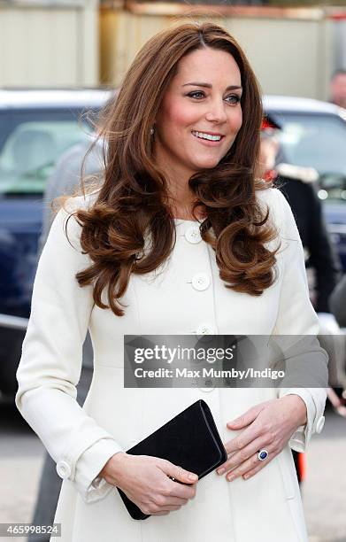 Catherine, Duchess of Cambridge visits the set of "Downton Abbey" at Ealing Studios on March 12, 2015 in London, England.