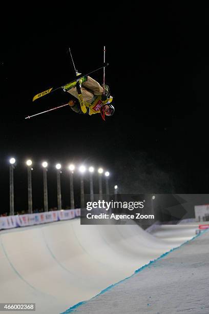 David Wise of the USA takes 2nd place and wins the overall globe for the FIS Freestyle halfpipe during the FIS Freestyle World Cup Finals 2015 Men's...