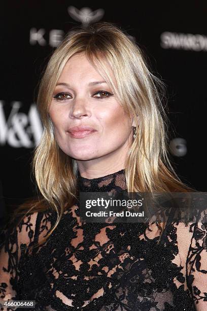 Kate Moss attends a private view for the "Alexander McQueen: Savage Beauty" exhibition at Victoria & Albert Museum on March 12, 2015 in London,...