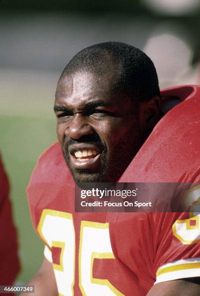 Christian Okoye of the Kansas City Chiefs looks on from the sidelines