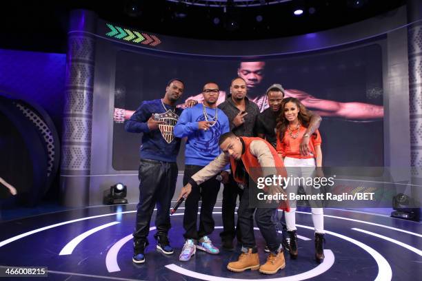 Aaron Ross, DeSean Jackson, Bow Wow, Raheem Brock, Keshia Chante,and Ike Taylor attend 106 & Park at BET studio on January 30, 2014 in New York City.