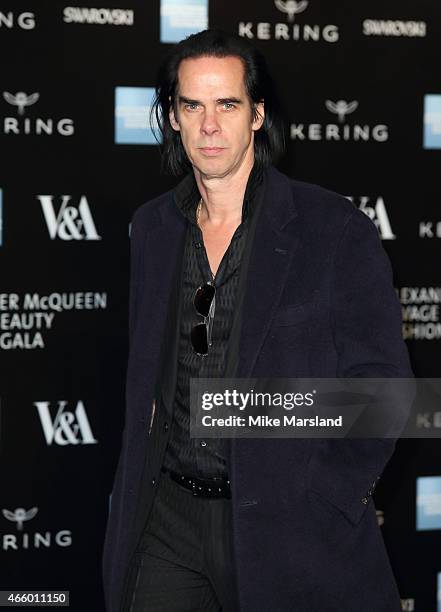 Nick Cave attends a private view for the "Alexander McQueen: Savage Beauty" exhibition at Victoria & Albert Museum on March 12, 2015 in London,...