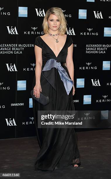 Dianna Agron attends a private view for the "Alexander McQueen: Savage Beauty" exhibition at Victoria & Albert Museum on March 12, 2015 in London,...