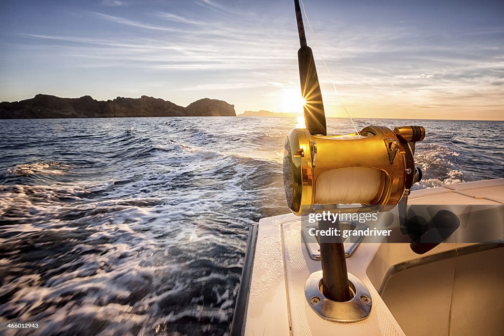 Ocean Fishing Reel on a Boat in the Ocean
