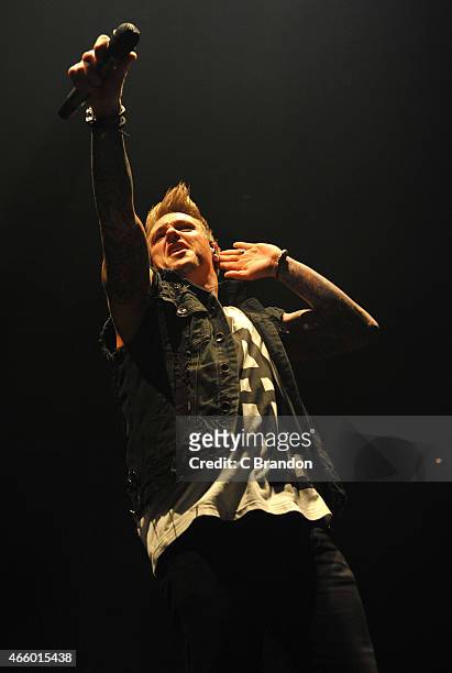 Jacoby Shaddix of Papa Roach performs on stage at The Roundhouse on March 12, 2015 in London, United Kingdom.
