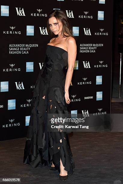 Victoria Beckham attends a private view for the "Alexander McQueen: Savage Beauty" exhibition at Victoria & Albert Museum on March 12, 2015 in...