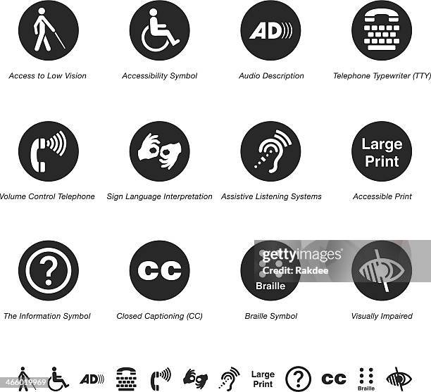 ilustraciones, imágenes clip art, dibujos animados e iconos de stock de el acceso para los discapacitados silueta de iconos - disabled accessibility