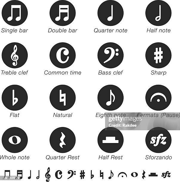 musical note silhouette icons - bass clef stock illustrations