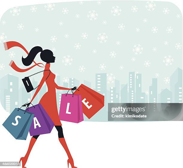 illustrations, cliparts, dessins animés et icônes de offre shopping de noël - femme glamour