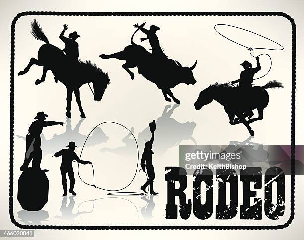 rodeo - bull rider, lasso, cowboy clown - bull silhouette 幅插畫檔、美工圖案、卡通及圖標