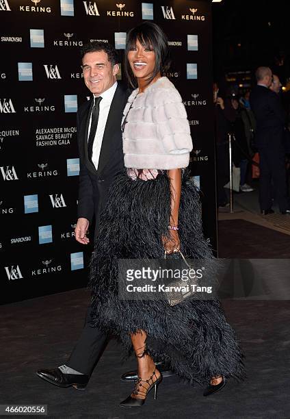 Andre Balazs and Naomi Campbell attend a private view for the "Alexander McQueen: Savage Beauty" exhibition at Victoria & Albert Museum on March 12,...