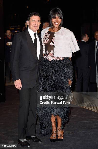 Andre Balazs and Naomi Campbell attend a private view for the "Alexander McQueen: Savage Beauty" exhibition at Victoria & Albert Museum on March 12,...