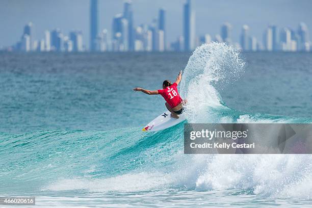 Carissa Moore of Hawaii has advanced in to the Semi Finals of the Roxy Pro Gold Coast at Snapper Rocks on March 13, 2015 in Coolangatta, Australia.