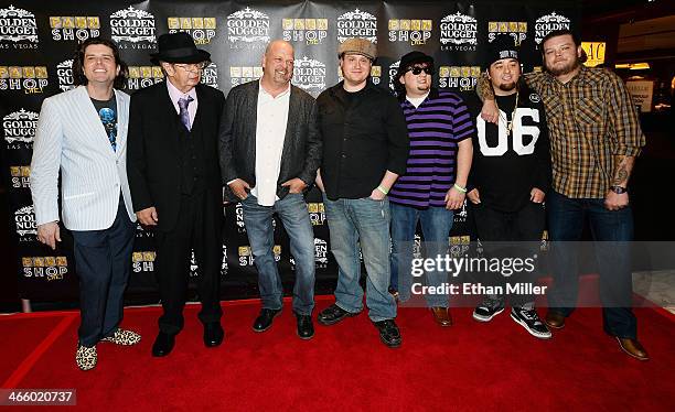 Cast member Enoch Scott, Richard "The Old Man" Harrison, Rick Harrison, cast members Gus Langley and Garret Grant, Austin "Chumlee" Russell and Corey...