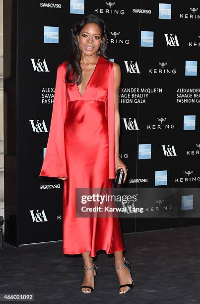 Naomie Harris attends a private view for the "Alexander McQueen: Savage Beauty" exhibition at Victoria & Albert Museum on March 12, 2015 in London,...