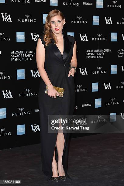 Princess Beatrice of York attends a private view for the "Alexander McQueen: Savage Beauty" exhibition at Victoria & Albert Museum on March 12, 2015...