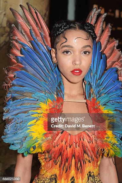 Twigs attends the Alexander McQueen: Savage Beauty Fashion Gala at the V&A, presented by American Express and Kering on March 12, 2015 in London,...