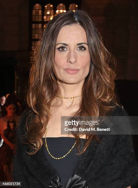 Livia Firth attends the Alexander McQueen: Savage Beauty Fashion Gala at the V&A, presented by American Express and Kering on March 12, 2015 in...
