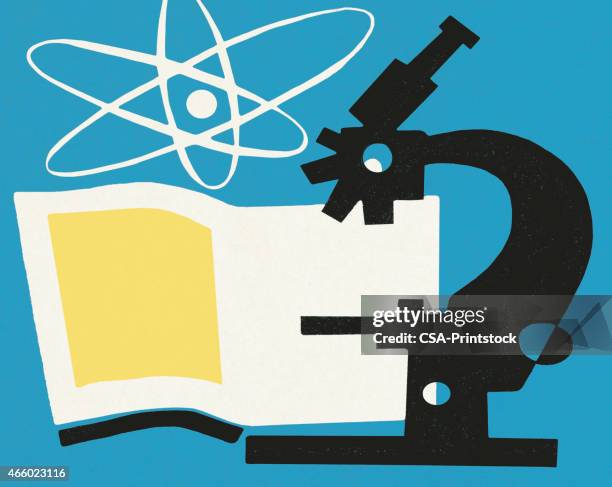 microscope and textbook - science microscope stock illustrations