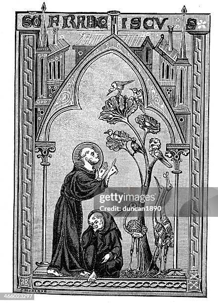 st francis of assisi talking to the birds - saint francis of assisi stock illustrations