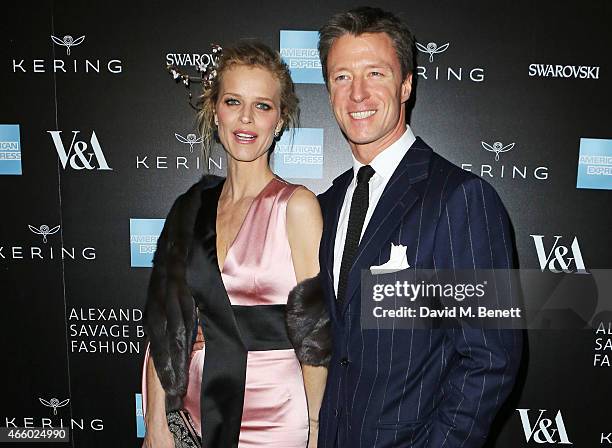 Eva Herzigova and Gregorio Marsiaj arrive at the Alexander McQueen: Savage Beauty Fashion Gala at the V&A, presented by American Express and Kering...