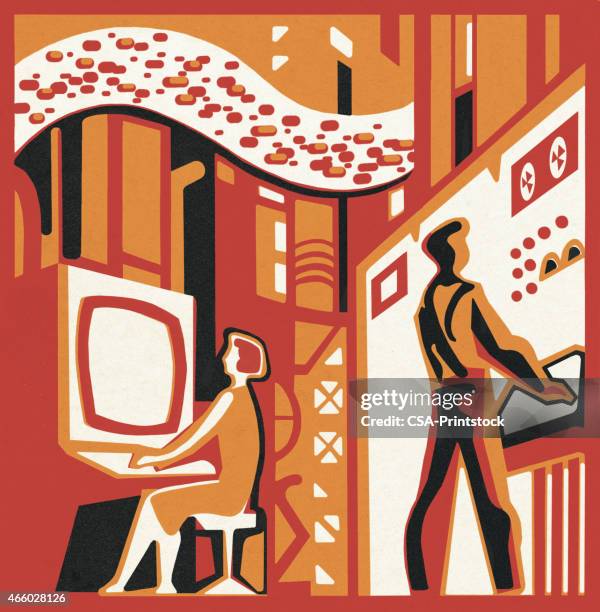 people working with technology - data scientists stock illustrations