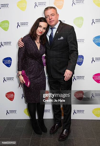 Graham McPherson and Viva McPherson aka Suggs of Madness poses backstage with Daughter at Emirates Stadium on March 12, 2015 in London, United...