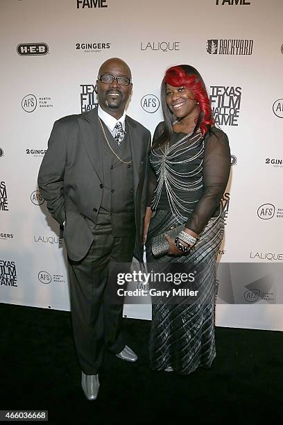 Bishop Fred Jones and Alexis Jones pose on the red carpet during the Austin Film Society's 15th Annual Texas Film Awards at Austin Studios on March...