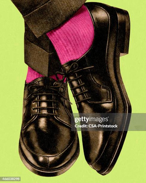 man's black dress shoes and pink socks - footwear stock illustrations