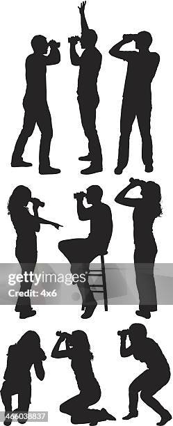 people looking through binoculars - binoculars illustration stock illustrations