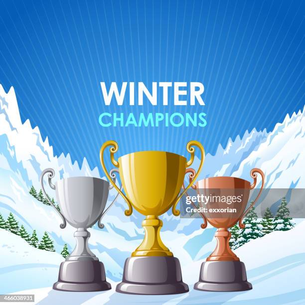 winter champions trophies - number 3 background stock illustrations