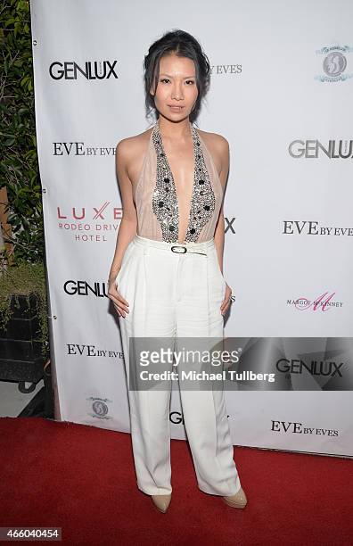 Actress Gwendoline Yeo attends the Cover Girl Elizabeth Hurley & Genlux Magazine Issue Release Party at Eve by Eves on March 12, 2015 in Beverly...