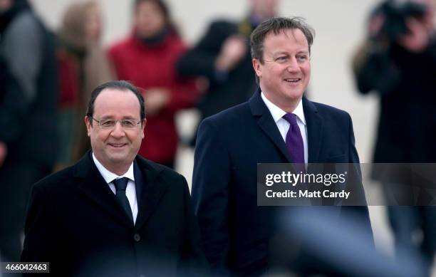 Prime Minister David Cameron and President Francois Hollande meet for a joint summit at RAF Brize Norton on January 31, 2014 in Brize Norton,...