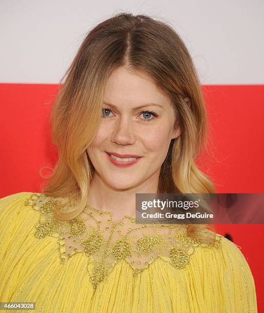 Actress Hanna Alstrom arrives at the Los Angeles premiere of "The Gunman" at Regal Cinemas L.A. Live on March 12, 2015 in Los Angeles, California.