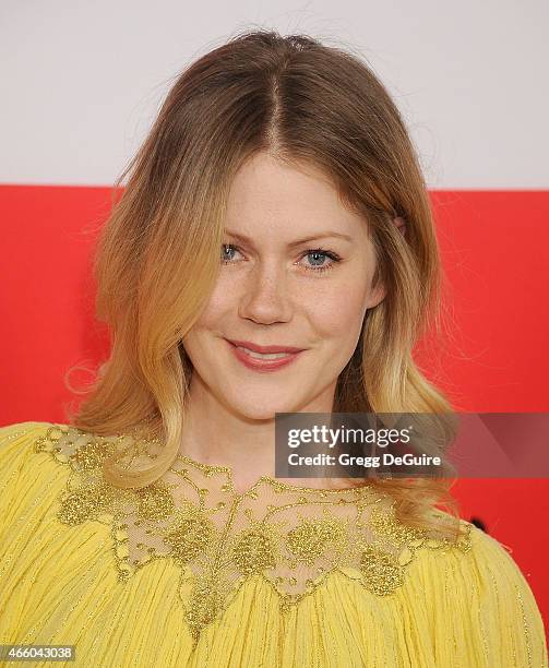 Actress Hanna Alstrom arrives at the Los Angeles premiere of "The Gunman" at Regal Cinemas L.A. Live on March 12, 2015 in Los Angeles, California.