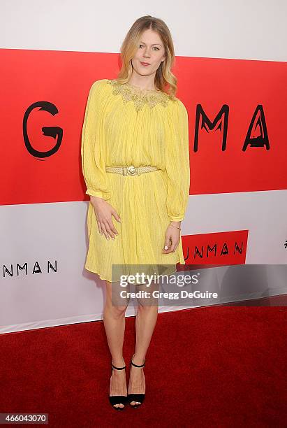 Actress Hanna Alstrom arrives at the Los Angeles premiere of "The Gunman" at Regal Cinemas L.A. Live on March 12, 2015 in Los Angeles, California.