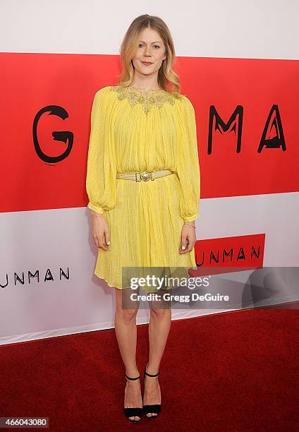 Actress Hanna Alstrom arrives at the Los Angeles premiere of "The Gunman" at Regal Cinemas L.A. Live on March 12, 2015 in Los Angeles, California.