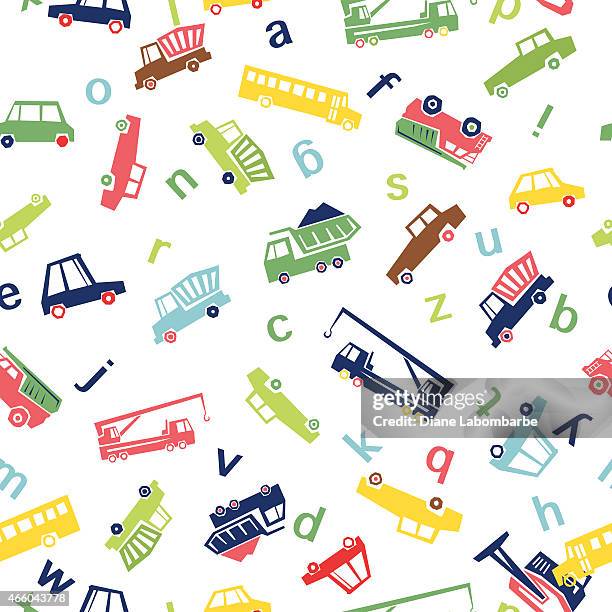 cars, trucks and alphabet seamless pattern - car wrapping stock illustrations
