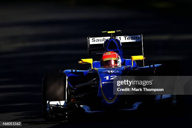 Felipe Nasr of Brazil and Sauber F1 drives during practice for the Australian Formula One Grand Prix at Albert Park on March 13, 2015 in Melbourne,...