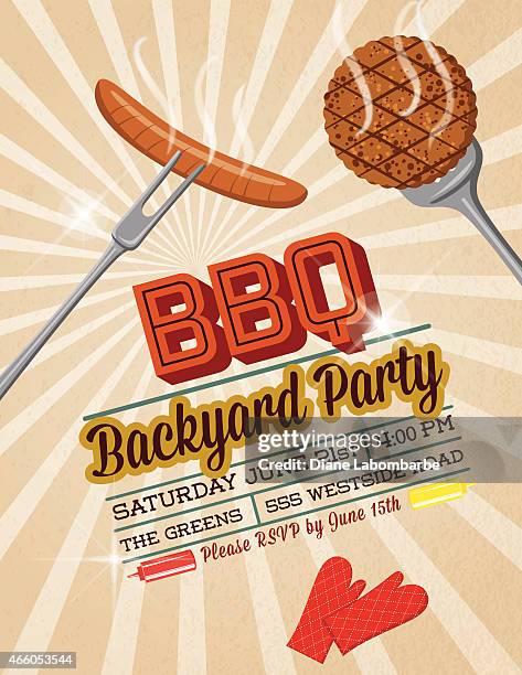 retro bbq invitation template. hamburger and hotdog - potluck stock illustrations
